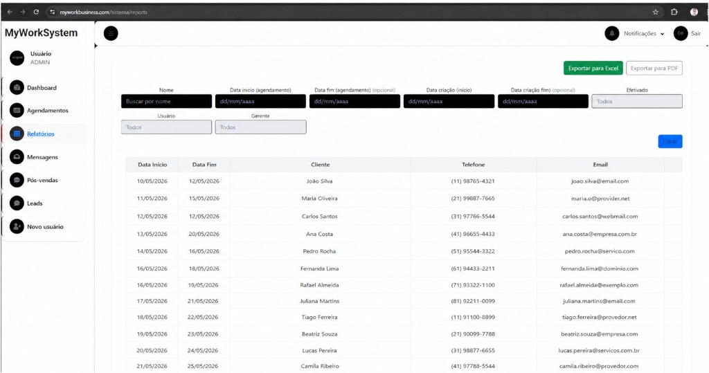 Relatórios com exportação para Excel e PDF