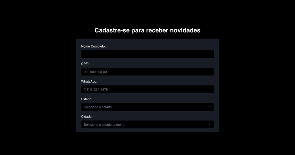Página de cadastro de leads do My Work System
